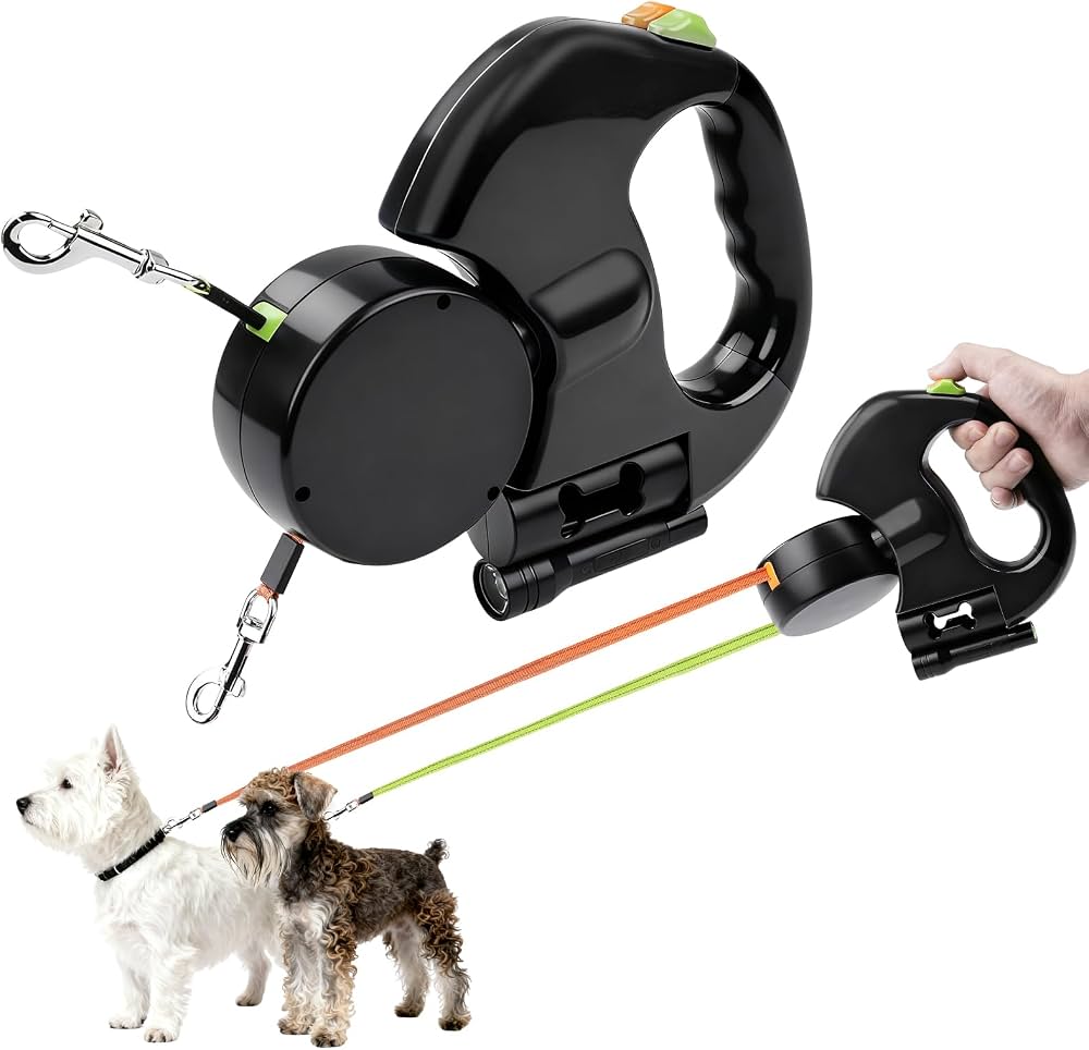 TrailPaw™ Doppelleine – LED-Leine für 2 Hunde mit Anti-Verhedder-Automatik