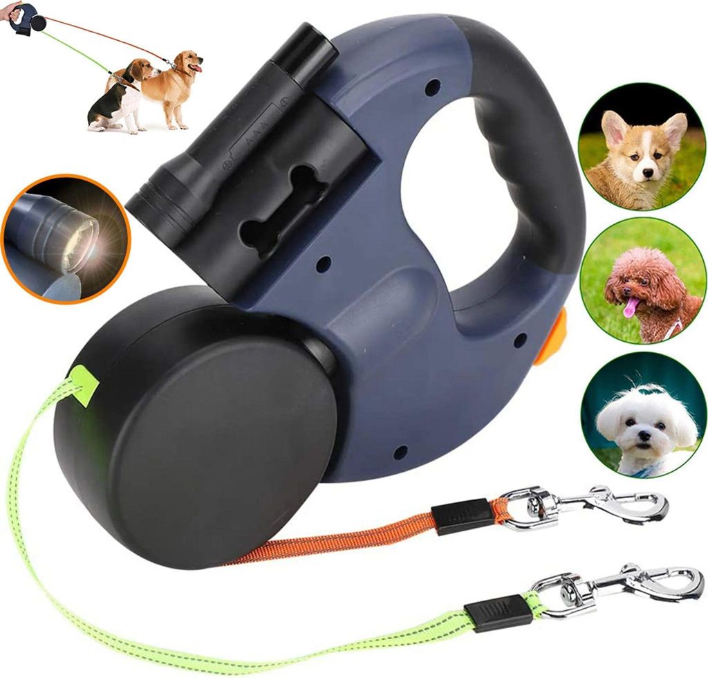 TrailPaw™ Doppelleine – LED-Leine für 2 Hunde mit Anti-Verhedder-Automatik
